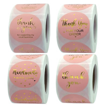 500pcs/roll Pink Thank you Stickers,1.5&quot; Round Gold Stamping Gift Sticke... - £12.53 GBP