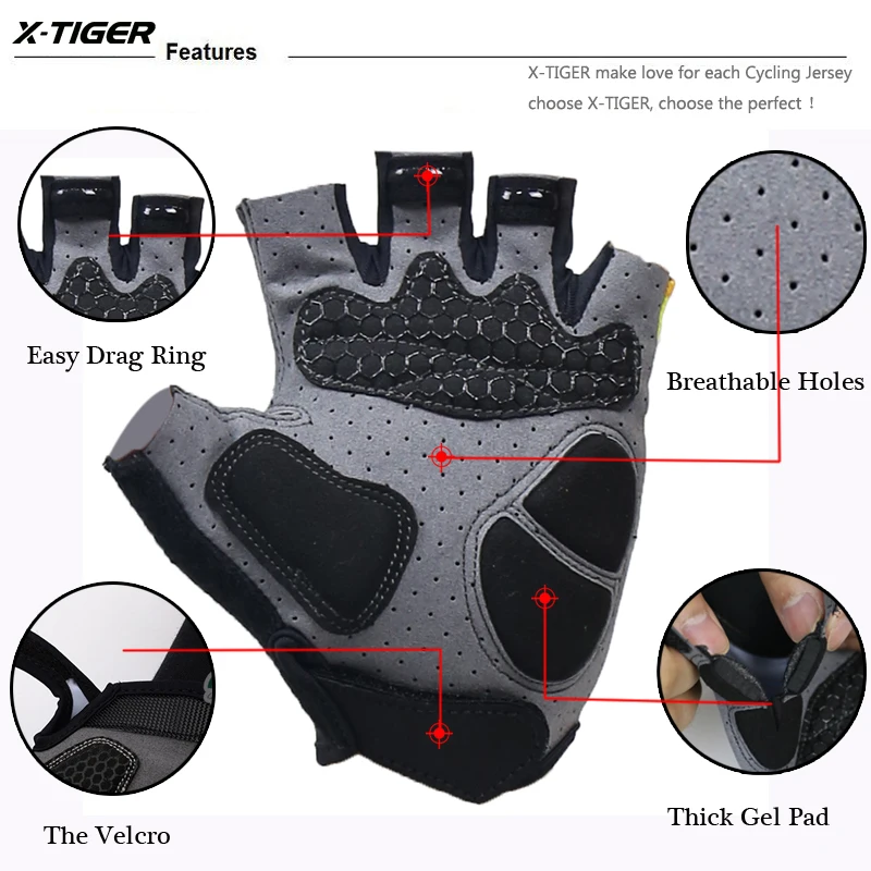 Sporting X-Tiger 3D GEL Pad Half Finger GEL MTB Bicycle Gloves Reflective Cyclin - £38.55 GBP