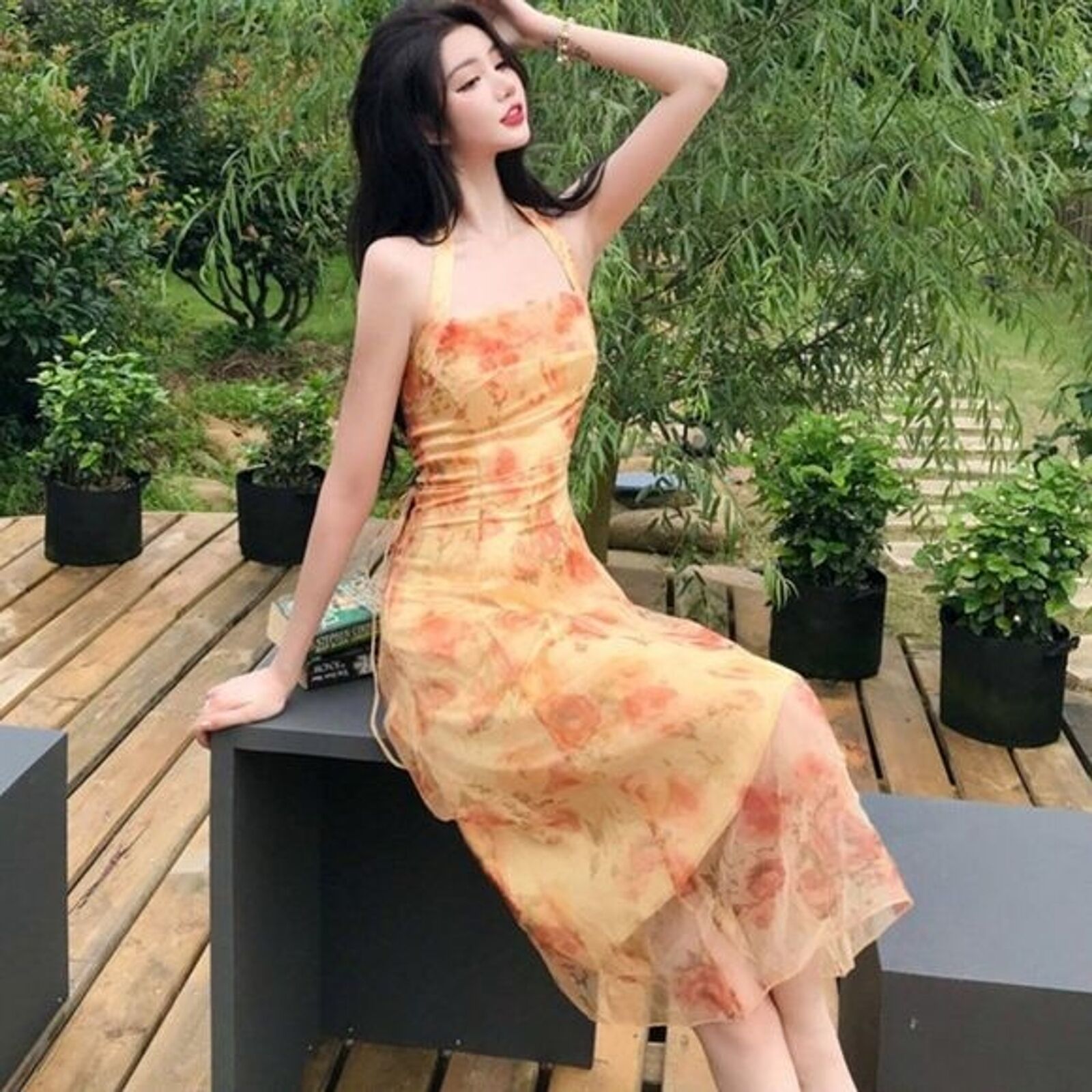 Medieval Floral Print Sundress | Midi Halter Neck - $49.00