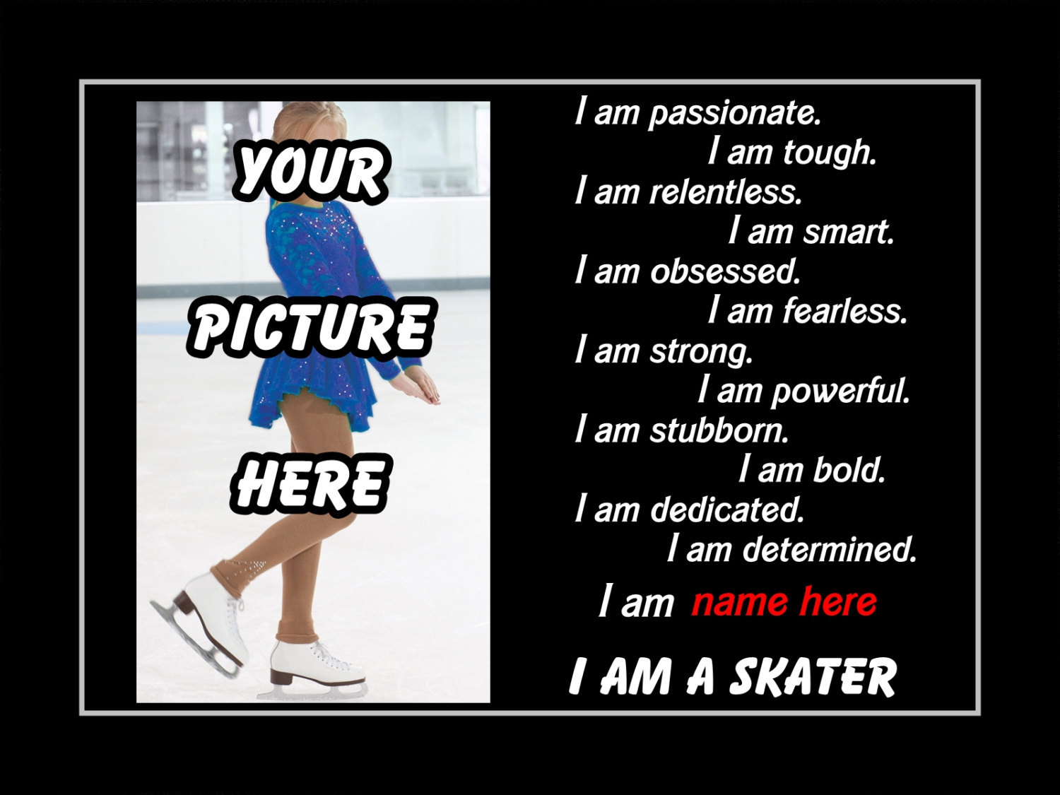 Primary image for Rare Personalized Custom Inspirational SkaterPoster, Unique Ice Skater Gift