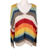 Elan Sweater Rainbow Oversized Open Knit Stripes Large V-Neck - £22.91 GBP