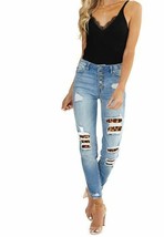 KanCan High Rise Leopard Patch Skinny Jeans - £28.30 GBP