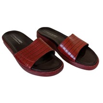 Donald J Pliner Fiji Platform Wedge Slide Sandals Red Leather Snakeskin Size 10M - £37.54 GBP