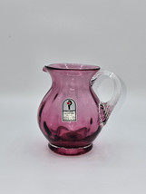 Pilgrim Cranberry Glass 4.5” Pitcher Swirl Ribbed Detail Handmade with Gold - $32.01