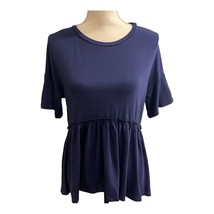 TASAMO M Top Navy Blue Large Loose Ruffle Hem Short Sleeve High Low Peplum - $11.29