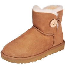 Women&#39;s Shoes Ugg Mini Bailey Button Ii Suede &amp; Sheepskin Boots 1016422 Chestnut - £106.80 GBP