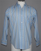 VTG NATIONAL Ever-Pressed Rows of Flowers Blue One-Pocket Button Shirt M... - $32.99