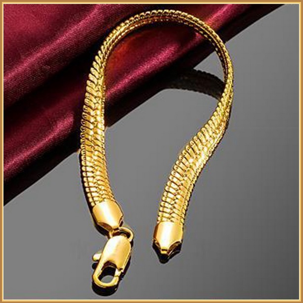 Extra Wide Unisex 18k Gold Filled Herringbone 8inch Link Gold Wrist Bracelet - $89.95