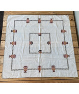 Vintage Hand Stitched Linen Tablecloth Size 33x34 White Tan Egyptian Cla... - £24.57 GBP