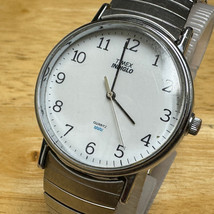 Vintage Timex Quartz Watch Men Silver White Dial Stretch Band Analog New... - $23.74