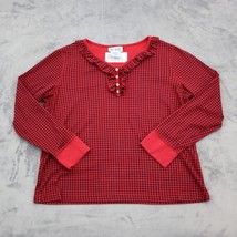 Blair Shirt Womens M Red Plaid Long Sleeve Ruffle V Neck Casual Blouse - £18.18 GBP