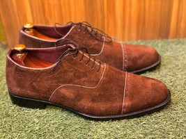 Handmade Bespoke Brown Color Genuine Suede Leather Cap Toe Oxford Shoes - £157.24 GBP