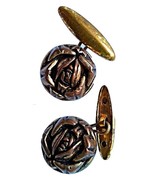 Pair Vintage Brass Rose Figural Cufflinks #18 - £5.94 GBP