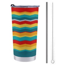 Mondxflaur Striped Steel Thermal Mug Thermos with Straw for Coffee - £16.71 GBP