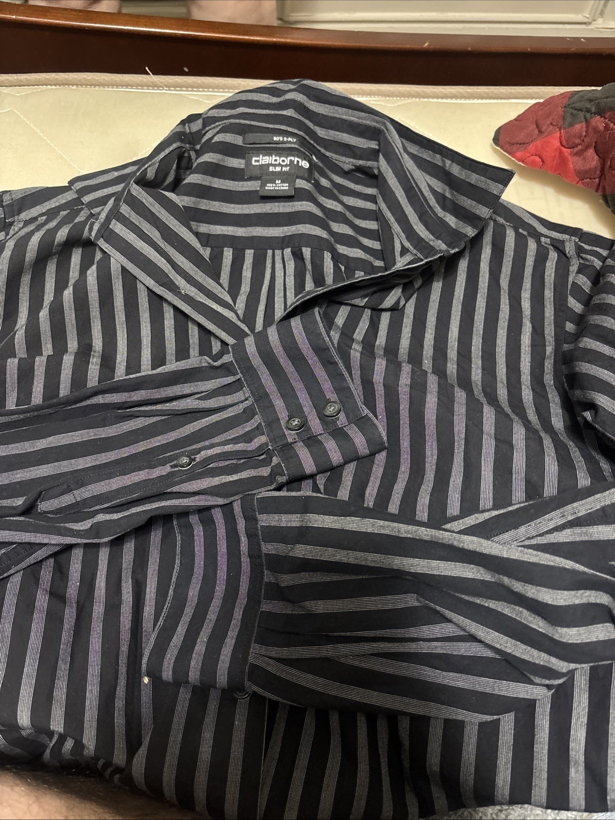 Claiborne Mens Dress Shirt Slim Fit Long Sleeve Cotton Camisa 80’s 2-ply... - $4.99