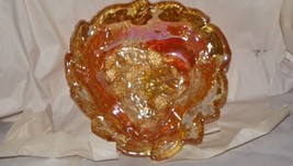 Vintage Indiana Marigold Carnival Glass Grapes &amp; Leaf Candy Dish - £7.88 GBP