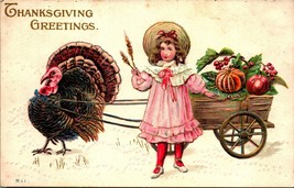 Thanksgiving Greetings Turkey Pulling Cart Embossed Vtg Postcard 1910s UNP - £8.66 GBP