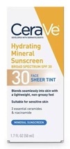 CeraVe Face Hydrating Mineral Sunscreen SPF 30 UVA/UVB Sheer Tint 1.7 oz... - $31.00