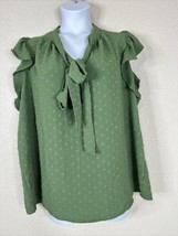 Urban Rose Womens Plus Size 3X Green Dot Tie Neck Blouse Ruffle Sleeve - £13.02 GBP