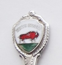 Collector Souvenir Spoon USA North Dakota Bison Buffalo Emblem Cloisonne Map - £2.39 GBP