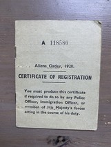 Old Vintage Document UK Aliens Order Certificate Of Registration Palesti... - $18.50