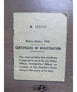 Old Vintage Document UK Aliens Order Certificate Of Registration Palesti... - $25.30 CAD