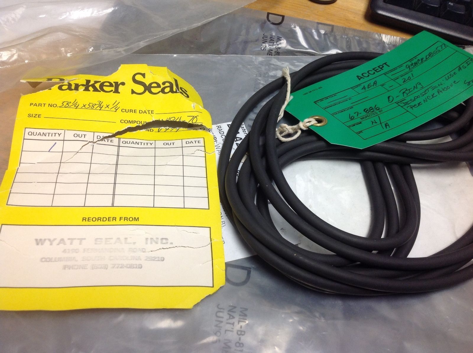 WYATT SEAL O RING 581/4&quot;x1/4&quot; FLUOROCARBON ELASTOMER VITRON B V494-70 70... - $78.21