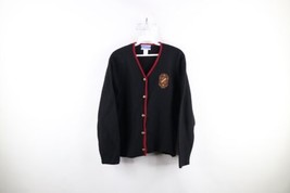 Vintage 90s Pendleton Womens Large Crest Wool Knit Button Cardigan Sweater Black - £38.88 GBP