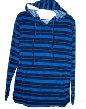 Surfsidesupply Blue Navy Stripes Cotton Men Long Sleeve Hood Shirt Sweater Sz L - £34.20 GBP