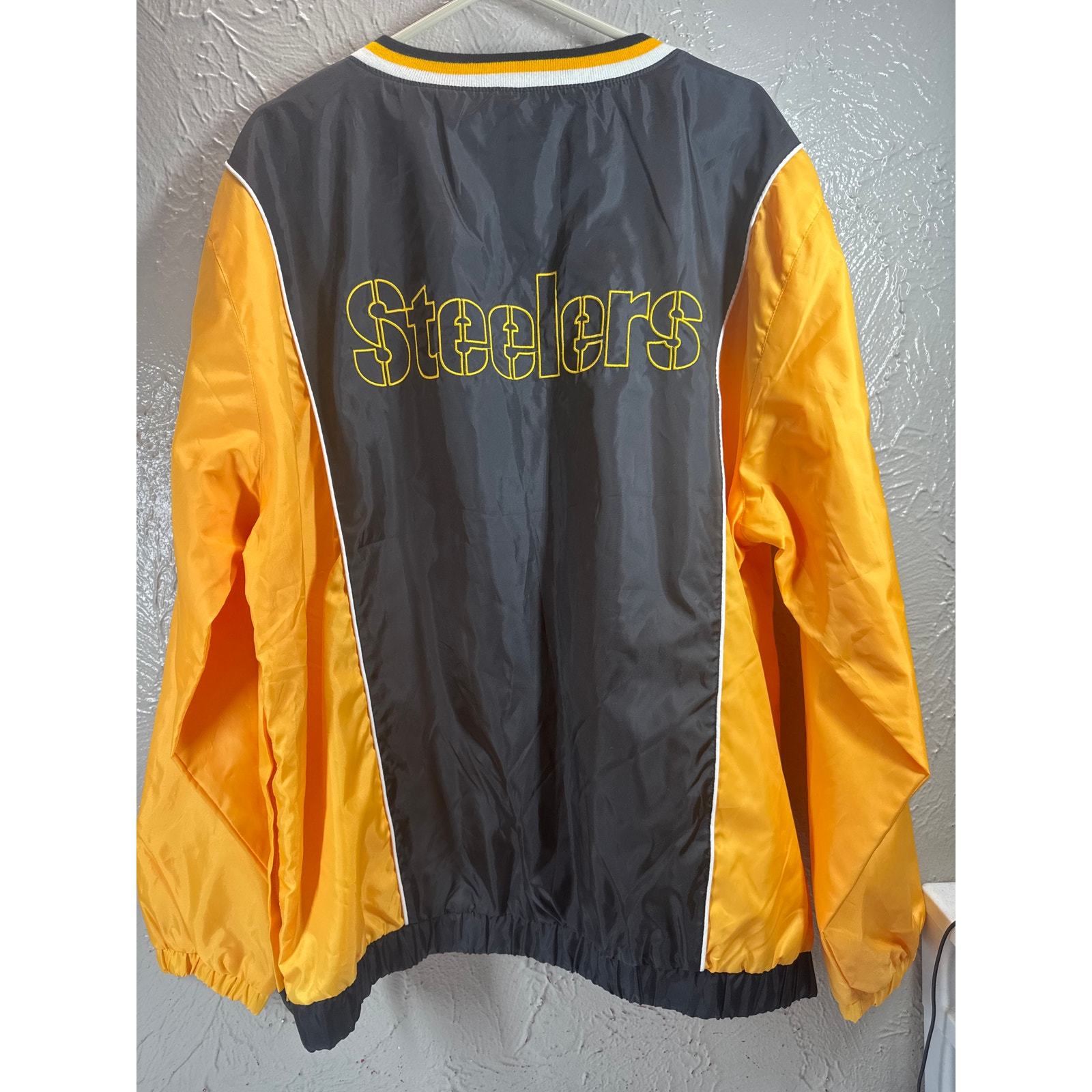 NFL Pittsburgh Steelers Pull Over Jacket Yellow Black Colorblock V Neck Mens XL Item image 4
