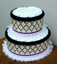 Princess Bling Baby Shower 2 Tier Tutu Diaper Cake Pink , Black and Gold Gift - £40.59 GBP
