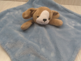Carters Brown white Plush puppy dog blue baby security blanket - $12.86