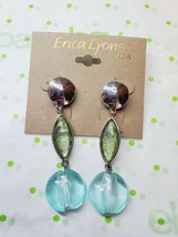 Erica Lyons Silver Tone Post Back Dangle Silver With Green &amp; Blue Jewels - £11.27 GBP