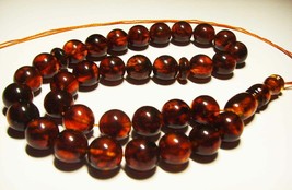 Islamic  Prayer Beads Natural Baltic Amber Tasbih Misbaha pressed - £94.66 GBP