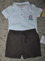 Boys Polo Shirt Shorts Summer Set Sonoma White Brown-size 3/6 mths - $6.44