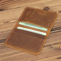 Leather Bifold Card Holder Wallet Vintage Minimalist Handmade ID Case Pu... - $23.99