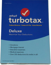 TurboTax Deluxe Federal Returns Federal E-File State Returns NEW, Free S... - $9.30