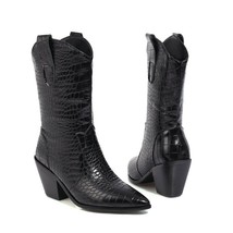 New women boots pointed toe thick high heels shoes autumn winter boots short lad - £52.85 GBP