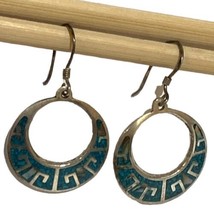 Vintage Sterling Silver Mexico Crushed Turquoise Dangle Hoop Earrings  - $45.00