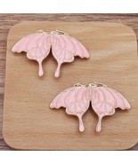 Luna Moth Charm Brooch Pendant Pink Enamel Gold 59mm - $13.94 CAD