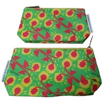 Lot 2 Donald x Clinique Green Yellow Sun Flowers Cosmetic Makeup Bags Red - £5.76 GBP