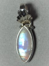 Blue/Rainbow Moonstone .925 Sterling Silver Bezel Pendant - $120.00