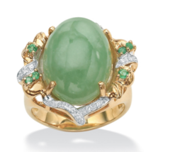 Emerald Jade Cz Cabochon Gp Ring 14K Gold Sterling Silver 6 7 8 9 10 - £235.36 GBP