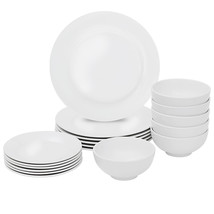Dinnerware Set 18 Piece Plates Bowls White Porcelain Kitchen Service For 6 - £54.17 GBP