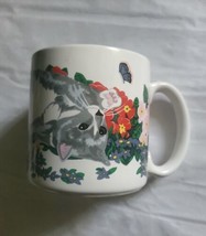 VINTAGE 1992 Batting Butterflies Kitten Coffee Mug Creative Concepts Cute Cat - £14.04 GBP