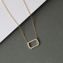 14K Yellow Gold Plated Silver 0.08Ct TW Diamond Rectangle Shape Pendant Necklace - £80.18 GBP