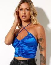 Motel Rocks Lilie Top IN Satin Blau (MR88) - £16.55 GBP