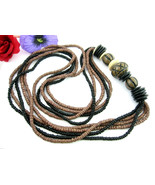 BIG Multi 5 Strand BROWN &amp; BLACK WOOD BEADS Necklace Statement Vintage 34&quot; - $24.99