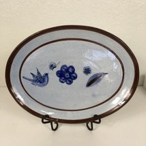 14.75&quot; Oval Serving Platter Mexico Brown Blue Bird Butterfly Flower Leaf Pottery - £39.56 GBP