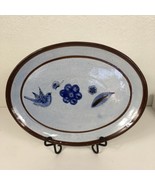 14.75&quot; Oval Serving Platter Mexico Brown Blue Bird Butterfly Flower Leaf... - £38.83 GBP